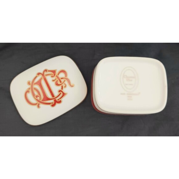 Christian Dior Fine Porcelain Red Dior Monogram Trinket Box Made in Japan 2X2.5 - Picture 5 of 6